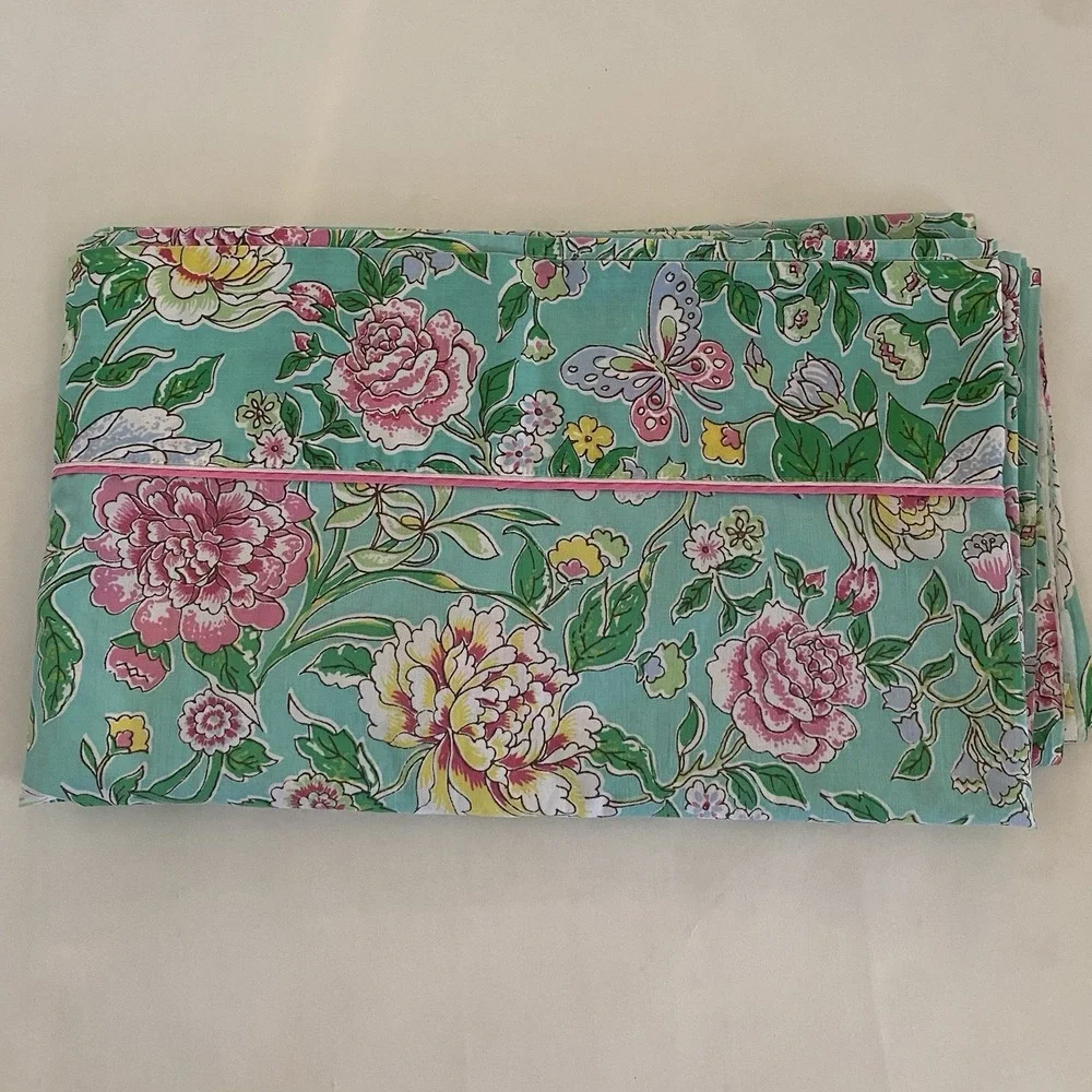 Fleur de Chine Green Pink Floral Full Flat Sheet Utica JP Stevens Odyssey Collec